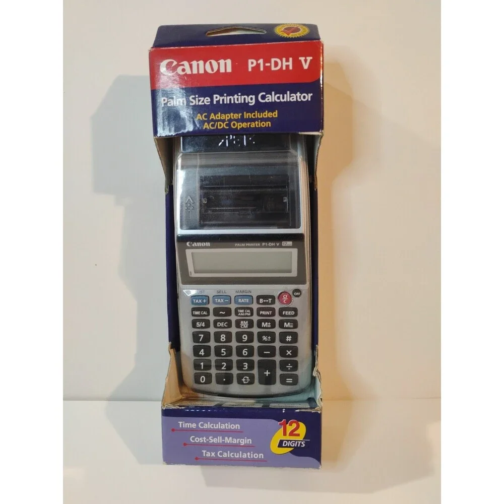 Canon P1-DH V Printing Calculator Silver Black Palm Size 12-Digits